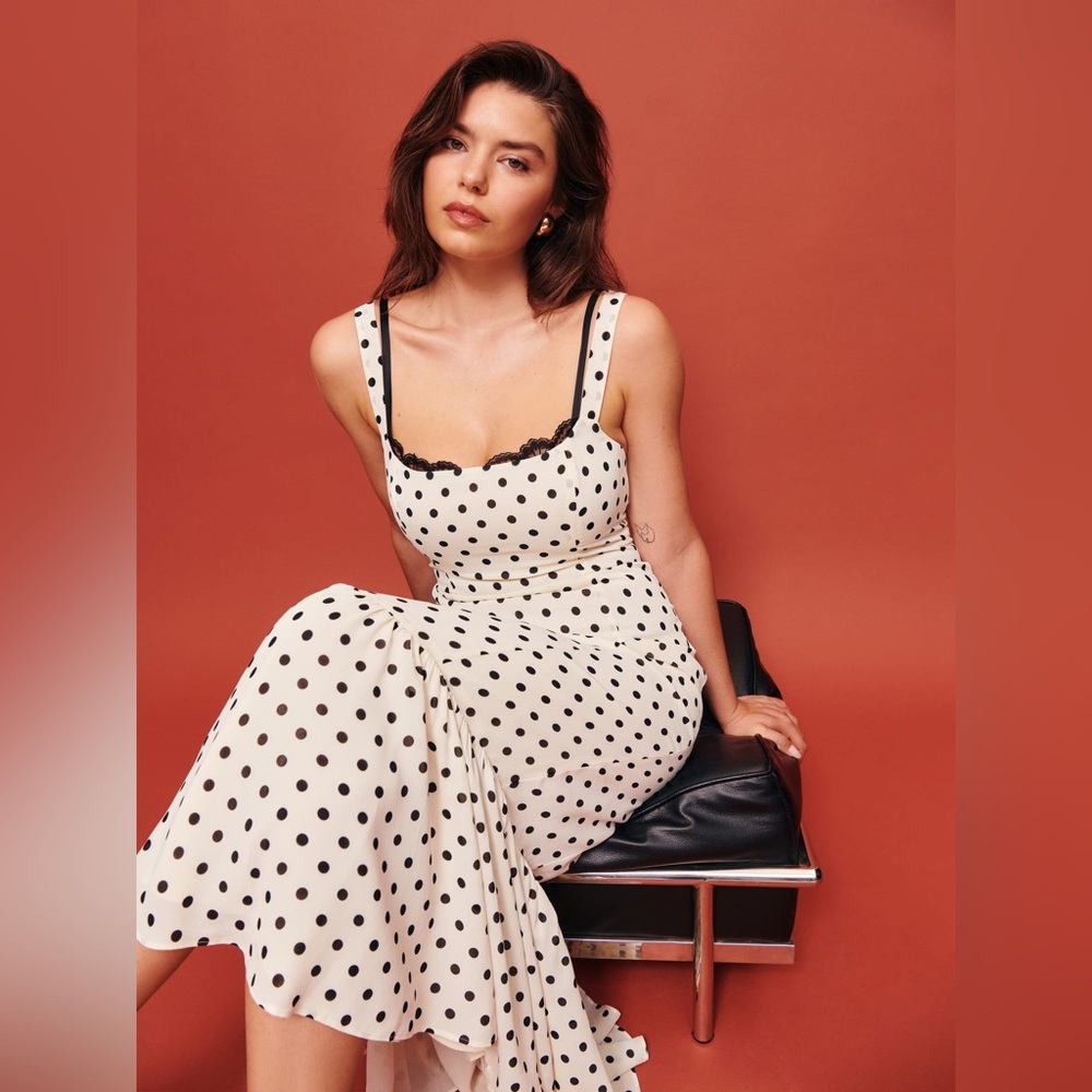 reformation polka dot dress irisa dress portofino size 2